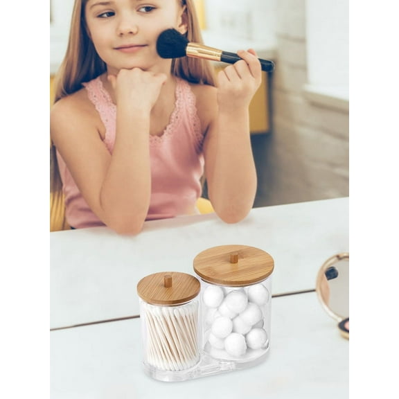 Protoiya Acrylic Apothecary Jars Bathroom Storage Makeup Sponges Hair Accessories Organizer Cute Qtip Dispenser Holder Vanity Canister Jar Glass with Lid for Bathroom Guest Room Counter