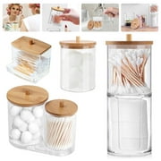 Protoiya  Acrylic Apothecary Jars Bathroom Storage Makeup Sponges Hair Accessories Organizer Cute Qtip Dispenser Holder Vanity Canister Jar Glass with Lid for Bathroom Guest Room Counter