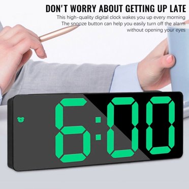 Green Digital Travel Alarm Clock – Battery Powered, Silent Non-Ticking Operation