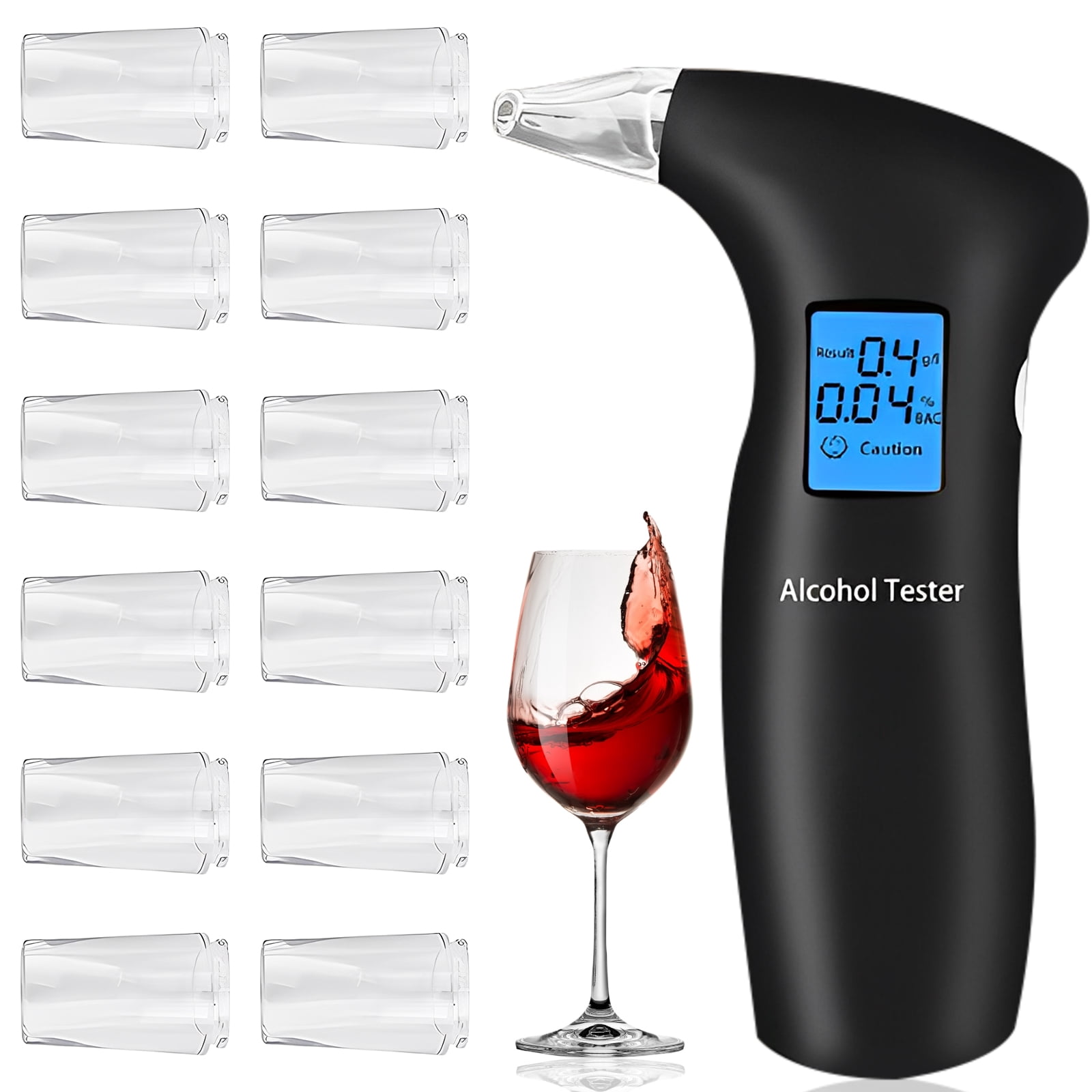 Professional Breathalyzer With 12 Mouthpieces – Portable Alcohol Tester With LCD Display & Auto Alarm