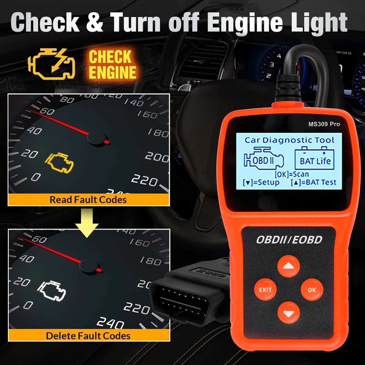 Protoiya Car OBD2 Scanner Professional Engine Fault Code Reader 2.4inch ...