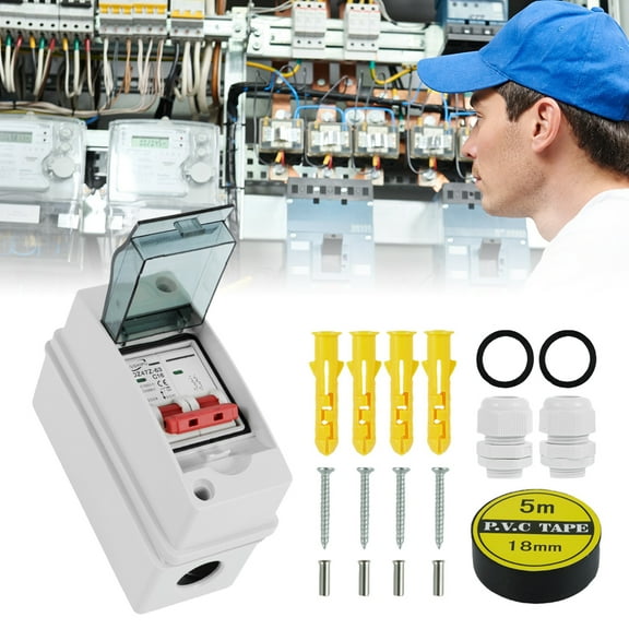 Protoiya Circuit Breaker Solar DC Circuit Breaker Box 16A 500V 2 Pole Disconnect Switch IP65 Waterproof Distribution Box Miniature Circuit Breaker