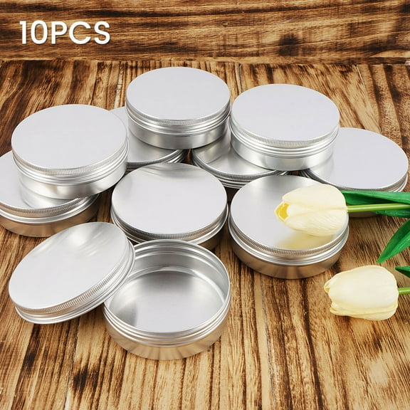 Protoiya Empty Tin Jars,Mini Screw Top Metal Cans Round Cosmetic Sample Jar Tin Containers with Lids for Lip Balm,Cosmetic,Candy,Jewelry,Tea,DIY Crafts (100ml, 10pcs)