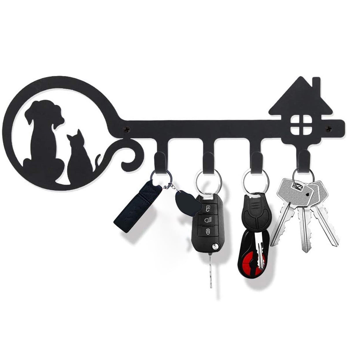 Wall Mounted Cats Key Rack Black Metal Key Holder Decorative