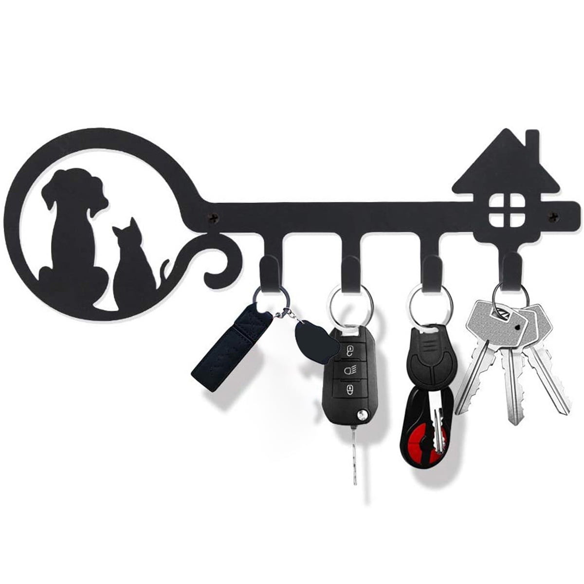 Protoiya Key Holder Wall Mounted Black Metal Cat Dog Vintage Decor Home Sign for Entryway Front Door Kitchen Garage Office with 4 Key Hooks Rustic Metal Hanger Display Walmart