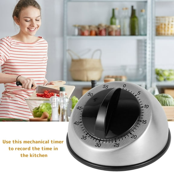 Protoiya  Kitchen Timer 60 Minutes Stainless Steel Kitchen Timer Mechanical Wind-Up Timer Clockwise Time Reminder Food Cooking Time Analogue Clock(Black)