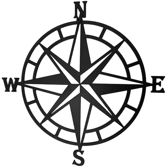 Protoiya Metal Nautical Compass Wall Art Wall Hanging Compass Wall Decor Decorative Wall Art Beach Theme Home Decoration for Indoor Outdoor Living Room Bedroom Garden Patio (Black)