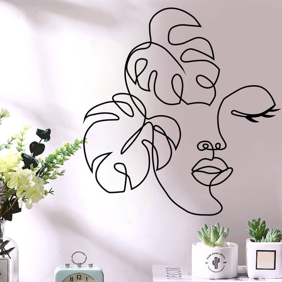 Protoiya Metal Wall Art Woman Face Metal Art Minimalist Abstract Girl Face Line Art for Home Living Room Bedroom Wall