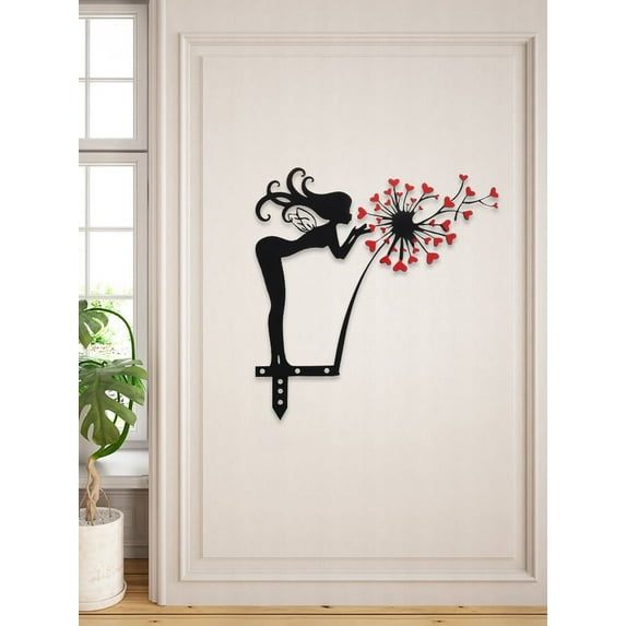 Protoiya Metal Wall Decor, Metal Fairy Silhouette Hanging Branch Ornament Tree Wall Art, Metal Wall Sculpture for Patio Balcony, Black Metal Wall Decor Art for Living Room Bathroom Bedroom Dining Room