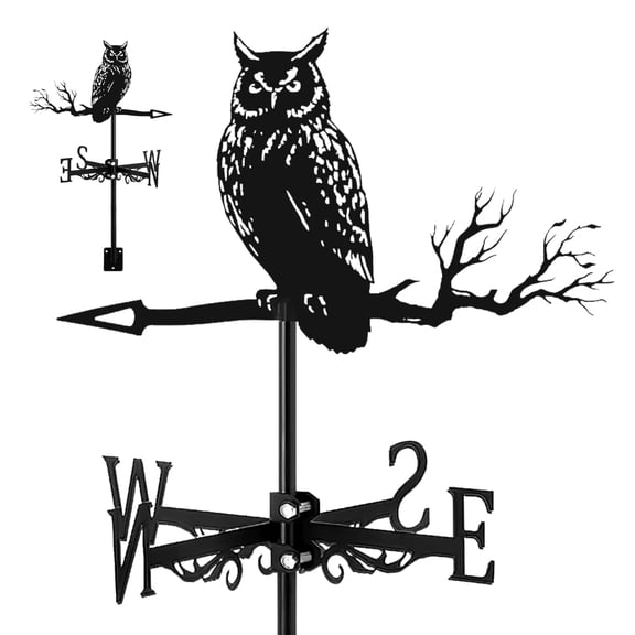 Protoiya Metal Weather Vane,Owl /Eagle Shaped Weather Vane Wind Direction Indicator, Yard Roofs Measuring Tools