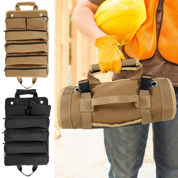 Protoiya Roll Up Tool Bag Oxford Cloth Heavy Duty Tool Roll Up Pouch with 4 Pockets and 2 Detachable Bags Large Capacity Tool Roll Organizer for Mechanic Carpenter Electrician