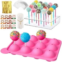 Protoiya Silicone Cake Pop Mold Set,Subesty Cake Pop Baking Mold with 1 Acrylic Lollipop Holder,1 Silicone Mold Set,100 Pcs Clear Bags,100 Pcs Treat Sticks,100 Pcs Gold bow Ties