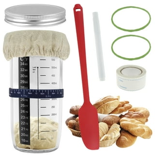 Sourdough Starter Jar Kit, 1500ML Glass Fermentation Tank with Wood lid,  Wood Spoon, Silicone Spatula & Thermometer, Reusable Sourdough Jar for Home  Baking, Food Storage Canister 