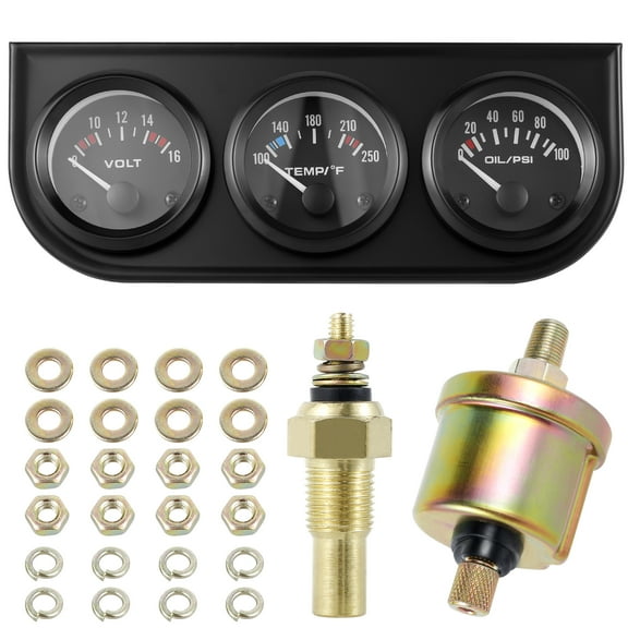 Protoiya Triple Gauge Kit Accurate Mini Oil/Volt/Water Gauge with Black Console Easy to Read Electric Gauge Kits Suitable for 12V Cars Auto Trucks Tractors Marine Boat
