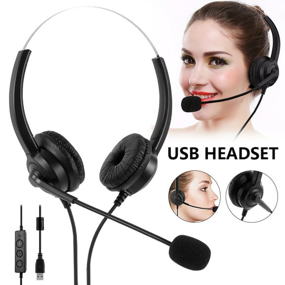 Protoiya USB Headset with Microphone Adjustable Noise Canceling Earphone Call Center Headset for PC Laptop