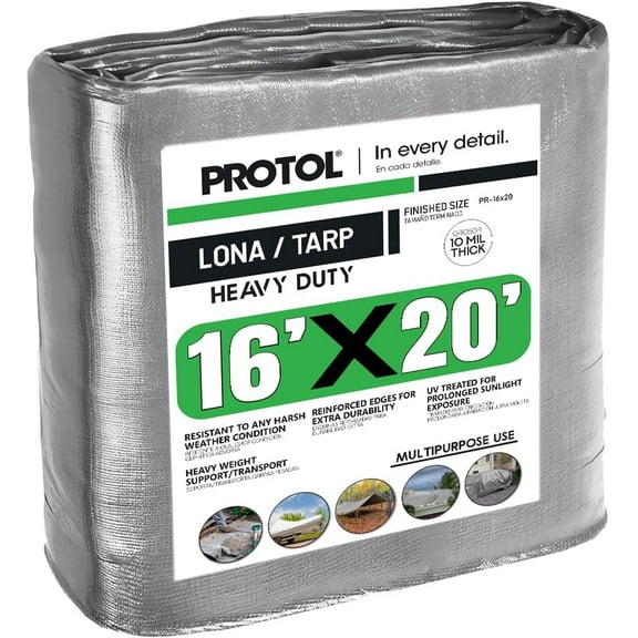 Protol 16x20 Feet Super Heavy Duty Reversible Tarp 10 Mil - Waterproof, UV Resistant, Tear Proof with Grommets - Ideal for Boat, Car, RV, Camping