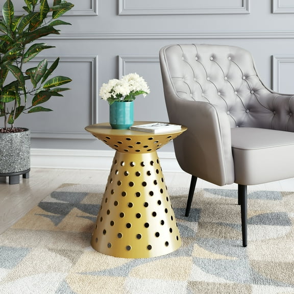 Proton Side Table Gold End Table, Modern Style, Powder Coated Iron round shape tabletop, Iron, Indoor Living
