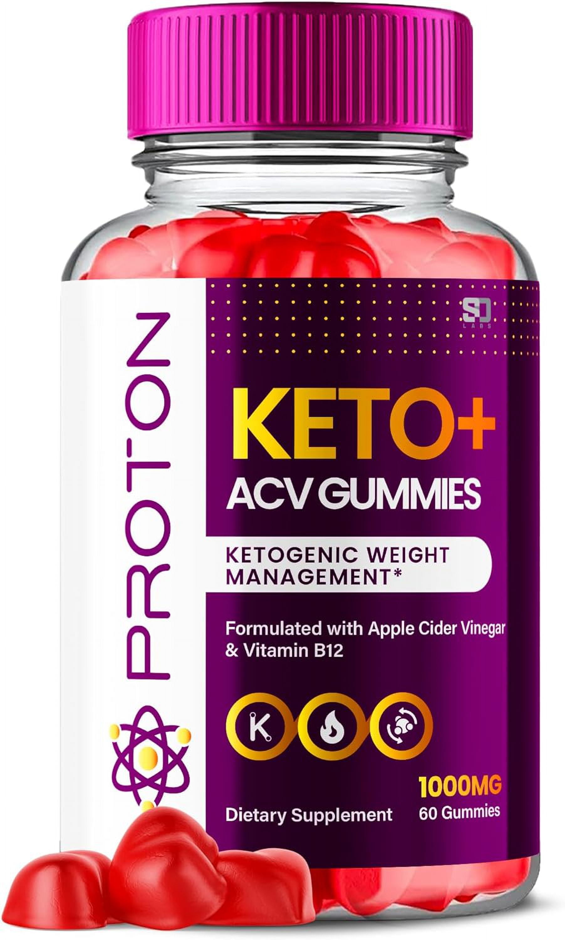 Proton Keto Gummies, Proton Keto ACV Gummies Advanced 1000MG Formula, Pro Ton Apple Cider Vinegar Folate Vitamin B6 B12 Beet Root Pomegranate Vegan Non GMO Keto Supplement (60 Gummies)