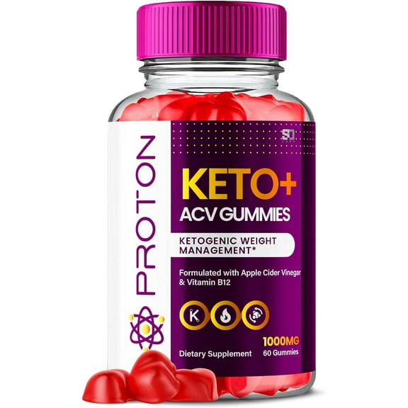 Proton Keto Gummies, Proton Keto ACV Gummies Advanced 1000MG Formula, Pro Ton Apple Cider Vinegar Folate Vitamin B6 B12 Beet Root Pomegranate Vegan Non GMO Keto Supplement (60 Gummies)