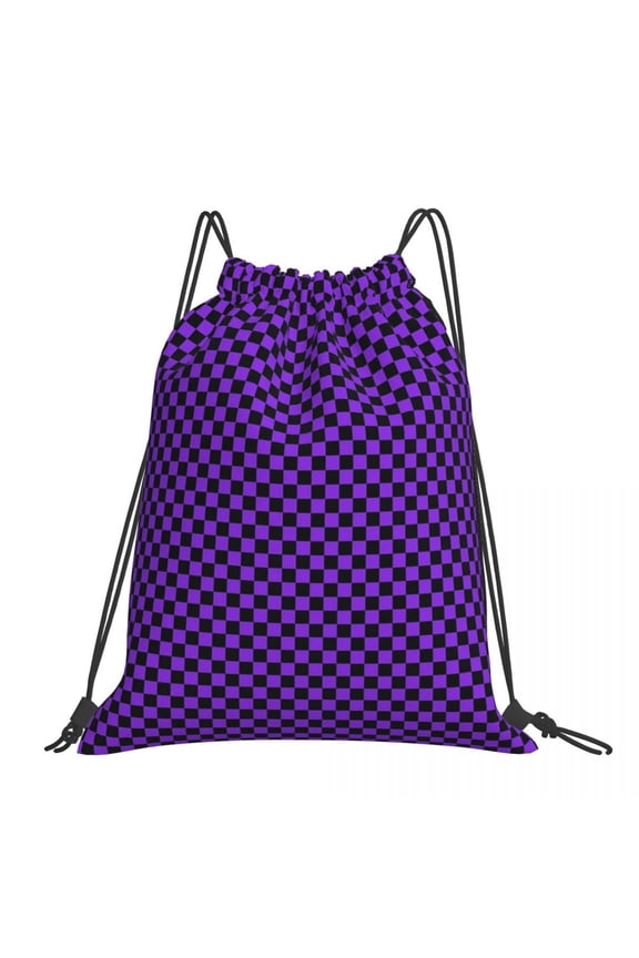 Proton Purple And Black Checker Board Backpacks Casual Portable Drawstring Bags Sports Bag Book Bags For Travel School
