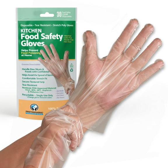 Protospheric Disposable Gloves - Stretch Poly, Clear, Food Prep&Cooking Gloves - Safe, Nitrile, Vinyl, Latex and Powder Free