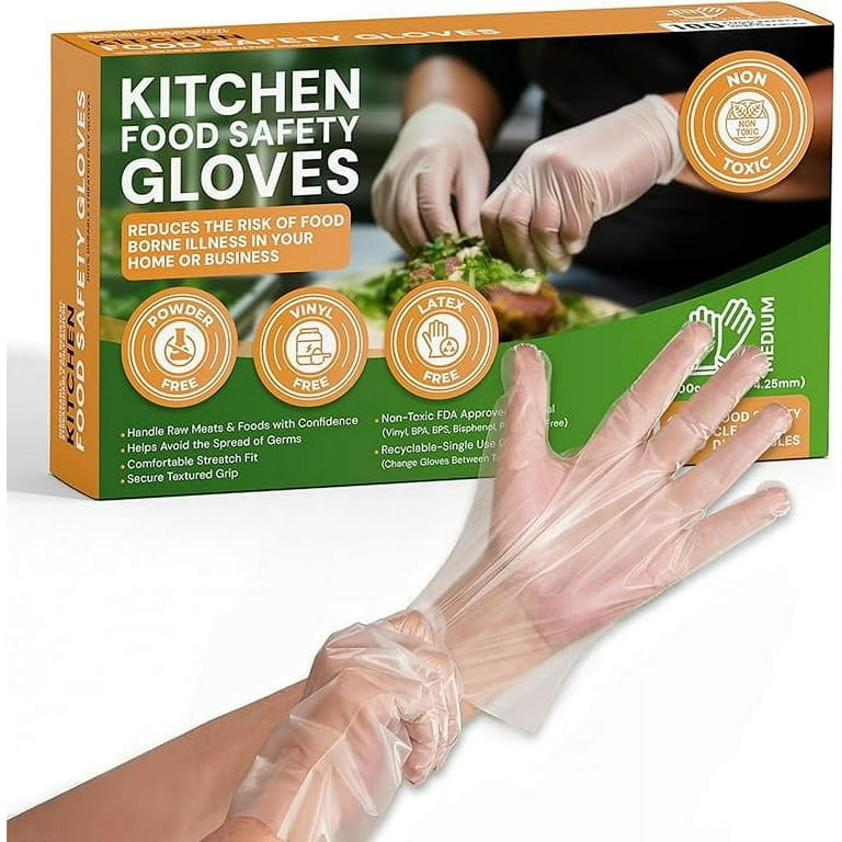 Protospheric Disposable Gloves Stretch Poly Clear Food Prep Cooking Gloves Safe Nitrile Vinyl Latex and Powder Free