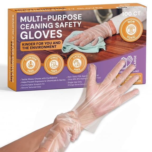 Protospheric Premium Disposable StretchCleaning Safety Gloves, Nitrile, Vinyl, Latex and Powder Free
