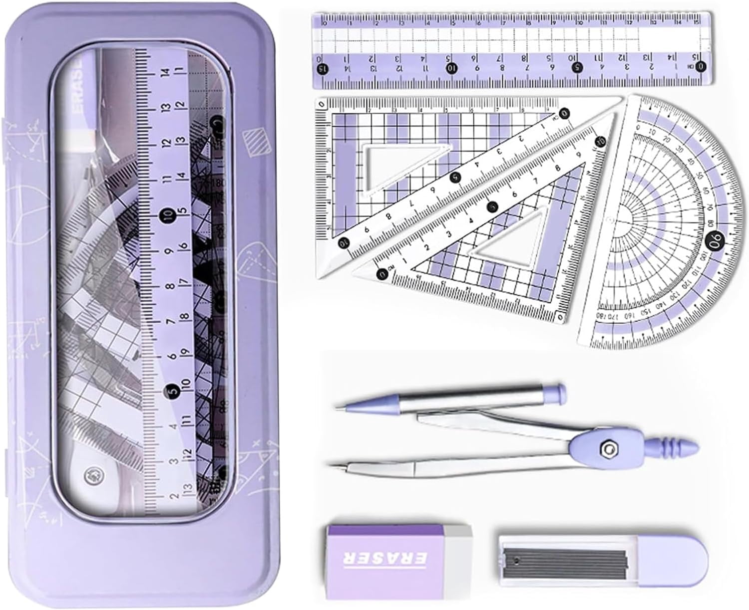 Protector Ruler Box Protractor and Compass Set – Geometry Sets for Secondary School Maths ...