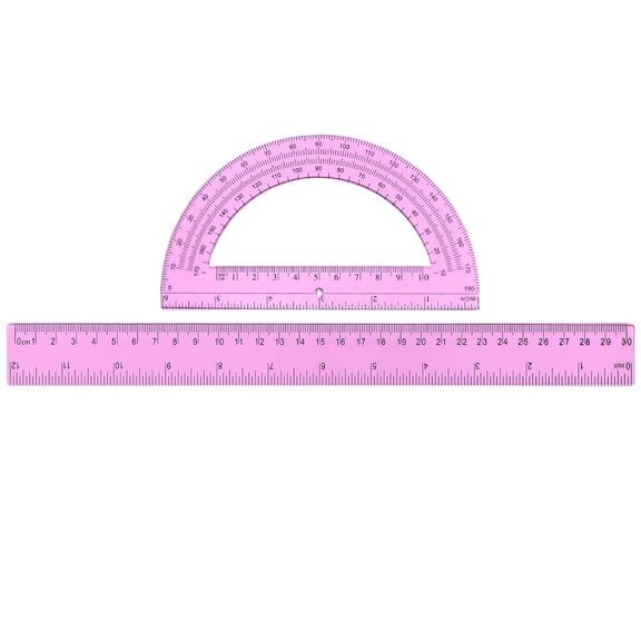 Protractor and Straight Ruler Set, 180 Degree Angle Protractor & 30cm Measuring Ruler, Geometry Measuring Tools, Drafting Drawing Stationery Kit, Metric Imperial Dual Scale Measuring Instrument