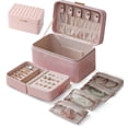 thumbnail image 1 of ProttyLife Premium Pu Leather Travel Jewelry Organizer Box 4 Anti-Tarnish Bags,2-Layer Jewelry Organizer Case for Women and Girls,Portable Case for Necklaces, Bracelets Earrings, Gift-Ready Box C104, 1 of 3