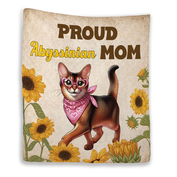 Proud Abyssinian Mom Happy Mother's Day with Love Quilt Blanket Cat Lover Kitten Owner Gifts Cozy Comforter Throw Blanket - 02003