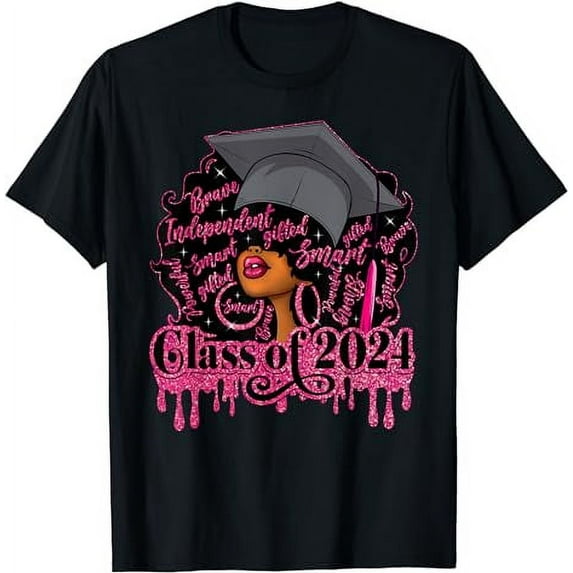 Proud Afro Black Girl Woman Graduation Class Of 2024 T-Shirt