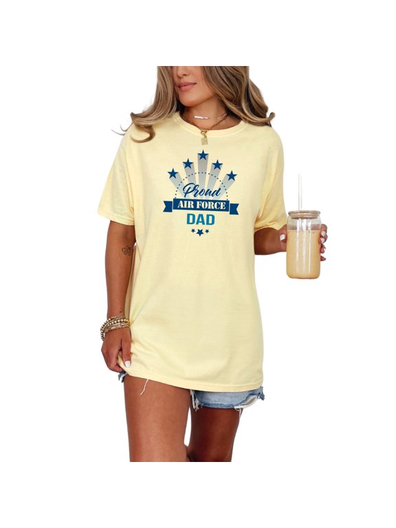 Proud Air Force Dad Stars Graphic, Butter Comfort Colors T-Shirt, Small