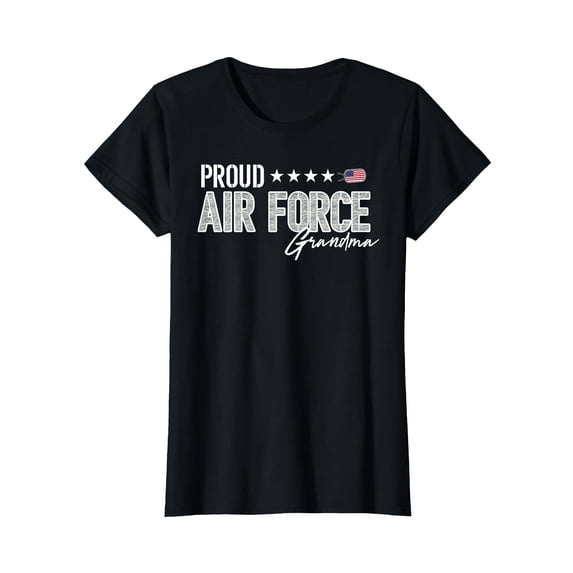 Proud Air Force Grandma Graphic T-Shirt with American Flag and Stars Design