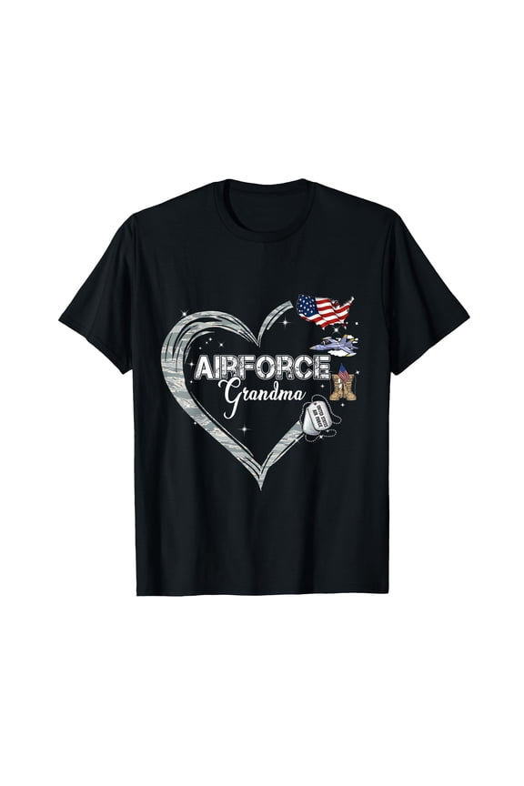 Proud Air Force Grandma Heart Design T-Shirt for USAF Graduation Celebrations