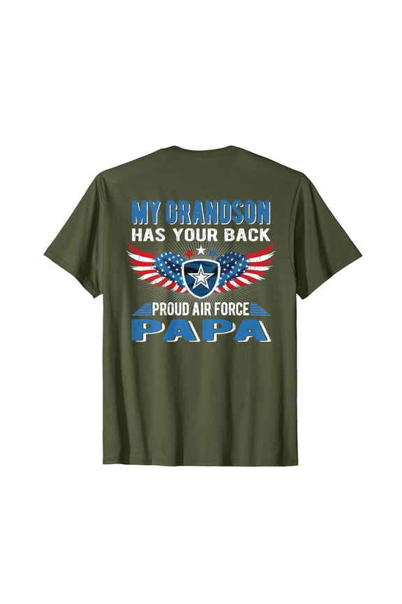 Proud Air Force Grandpa T-Shirt with Patriotic Wings Design - Perfect Gift for Grandparents
