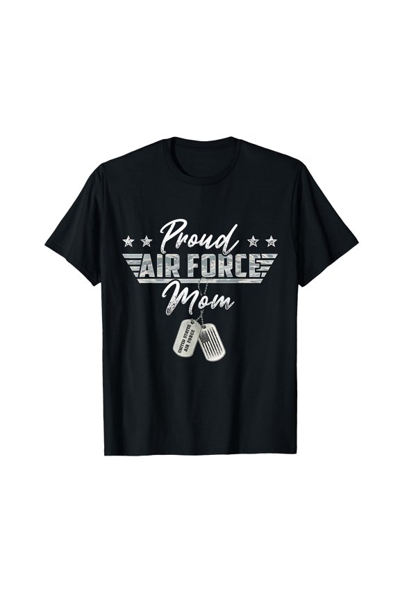 Proud Air Force Mom Dog Tags Design T-Shirt for Military Family Support