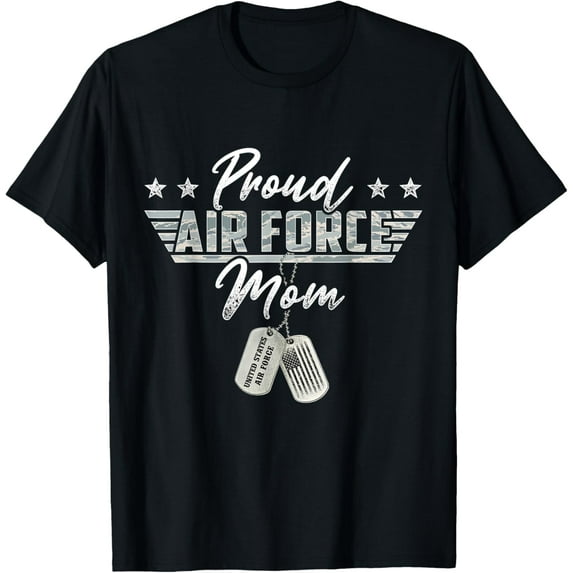 Proud Air Force Mom Military US Air Force Family Matching T-ShirtMen's and women's gift, black and white T-shirt, size: Extra large S-4XL
