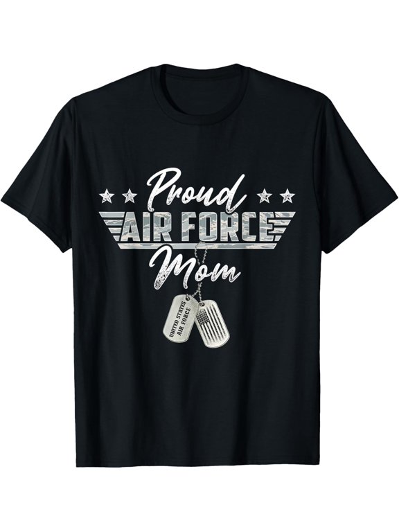 Proud Air Force Mom Military US Air Force Family Matching T-ShirtMen's and women's gift, black and white T-shirt, size: Extra large S-4XL