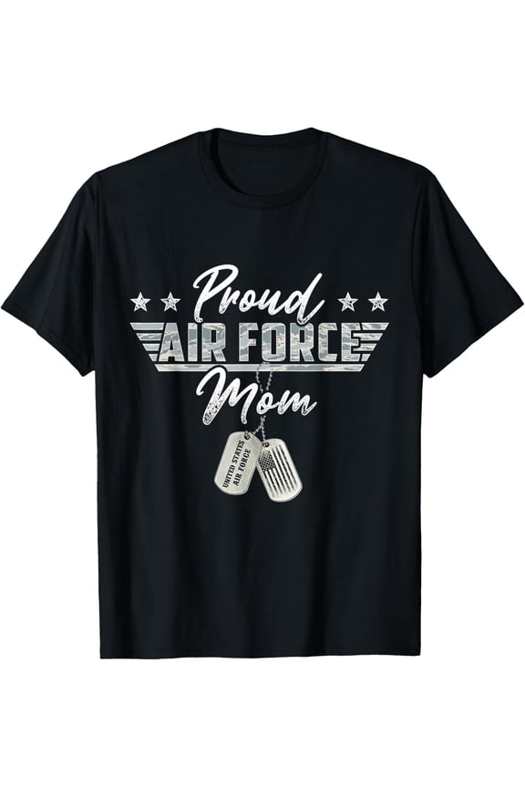 Proud Air Force Mom Military US Air Force Family Matching T-ShirtMen's and women's gift, black and white T-shirt, size: Extra large S-4XL