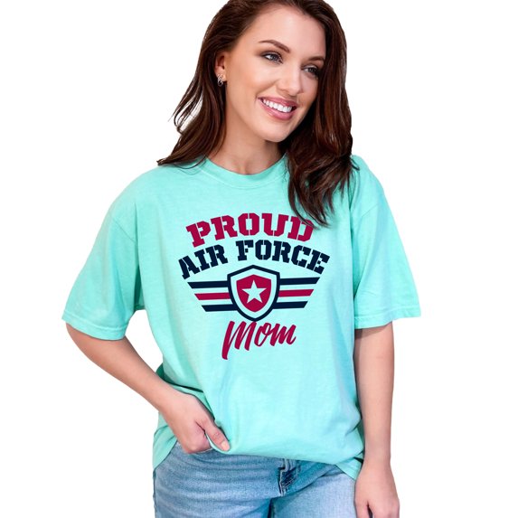 Proud Air Force Mom Stars and Stripes, Chalky Mint Comfort Colors T-Shirt, XL