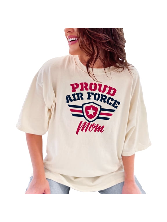 Proud Air Force Mom Stars and Stripes, Ivory Comfort Colors T-Shirt, Large