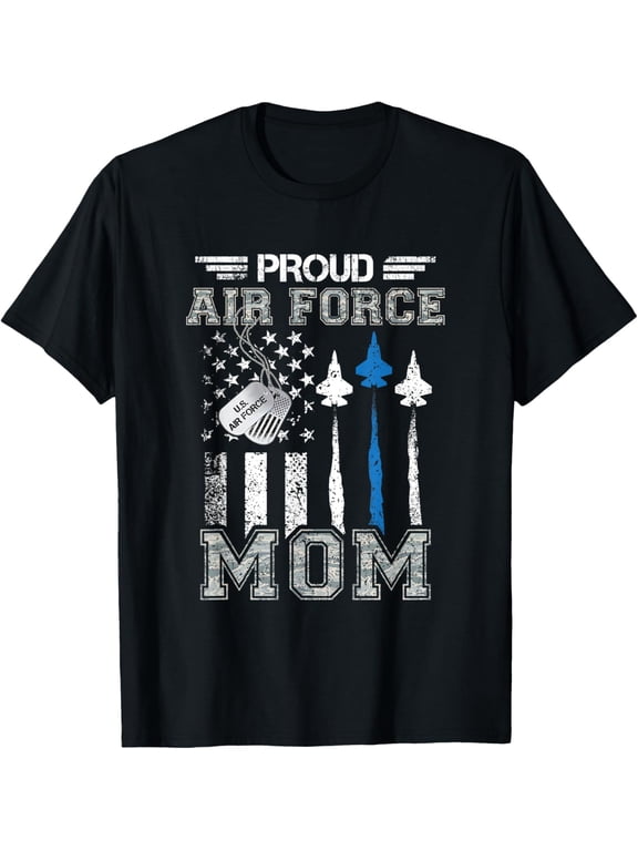 Proud Air Force Mom US Air Force Graduation Mom Gifts T-ShirtMen's and women's gift, black and white T-shirt, size: Extra large S-4XL