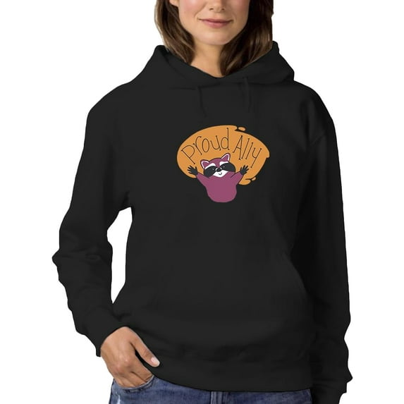 Proud Ally Happy Racoon Hoodie Women -Smartprints Designs, Female 3X-Large