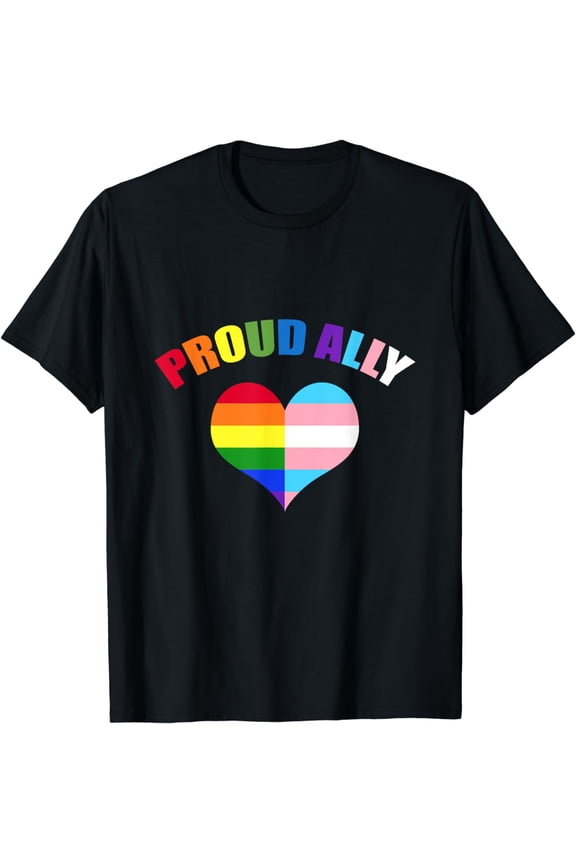Proud Ally LGBT-Q Gay Pride Transgender Heart Rainbow T-Shirt