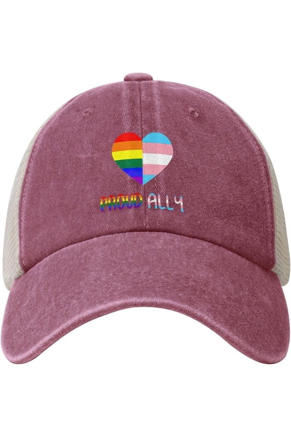 Proud Ally LGBT Rainbow Heart Gay Cowboy Hat Vintage Mesh Baseball Cap Women Trucker Hat Men Dad Hat Sun Hat Black