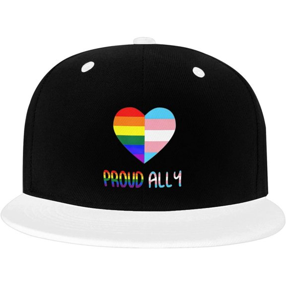 Proud Ally LGBT Rainbow Heart Gay Trucker Hat Baseball Cap Women Cowboy Hat Men Dad Hat Adjustable Snapback Hat White