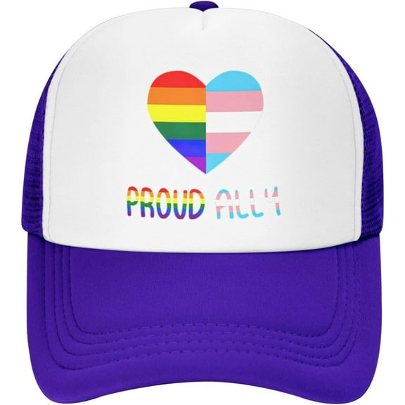 Proud Ally LGBT Rainbow Heart Gay Trucker Hat Women Mesh Baseball Cap Cowboy Hat Men Dad Hat Snapback Hat Black