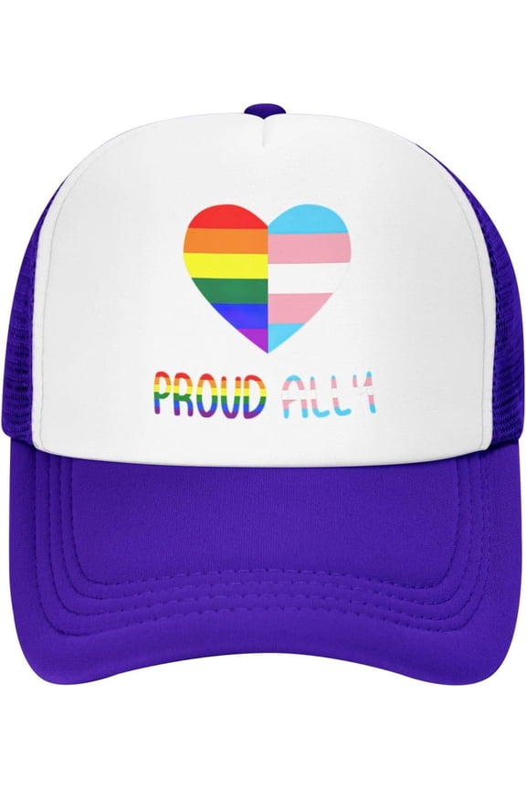 Proud Ally LGBT Rainbow Heart Gay Trucker Hat Women Mesh Baseball Cap Cowboy Hat Men Dad Hat Snapback Hat Black