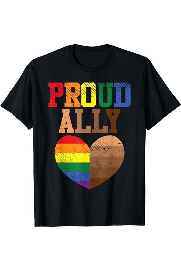 Proud Ally Rainbow Black Pride Heart Love Equality LGBT Gift T-Shirt